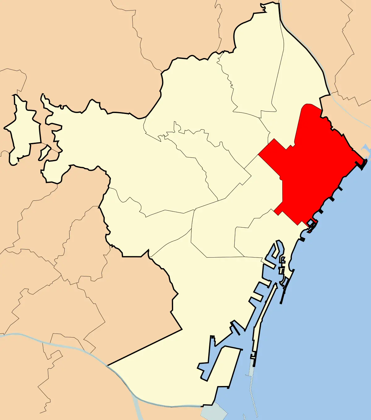 Residential and coastal areas of Barcelona’s Sant Martí district