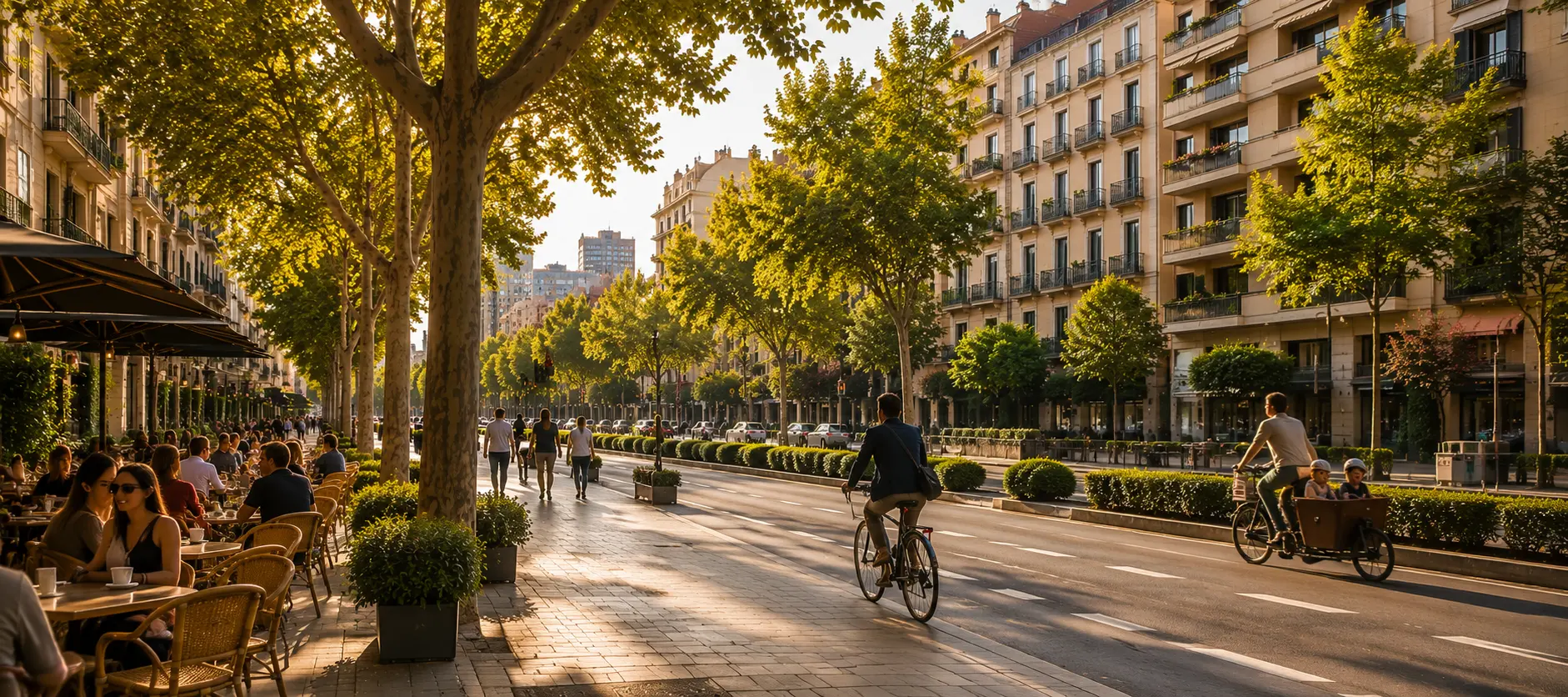 Quiet residential streets and architecture in Les Corts, Barcelona